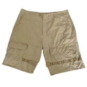 Marithe Francois Girbaud Cargo Shorts Mens 42 Beige Thigh Strap Y2K Streetwear